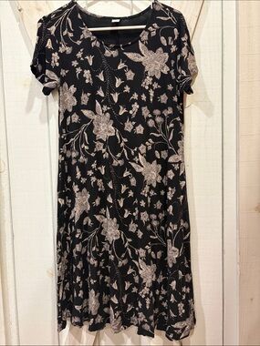Old Navy Black Dress with Cream Floral Print